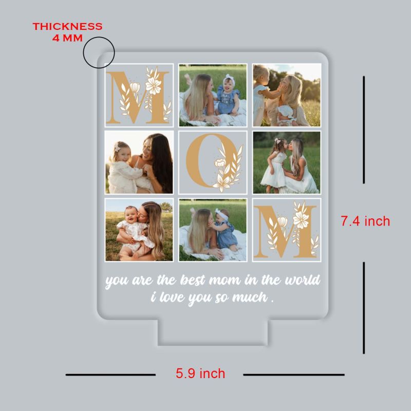 Personalized Best Mom in the World Photo Acrylic LED Lamp with UV Print – Warm LED Mother’s Day Gift